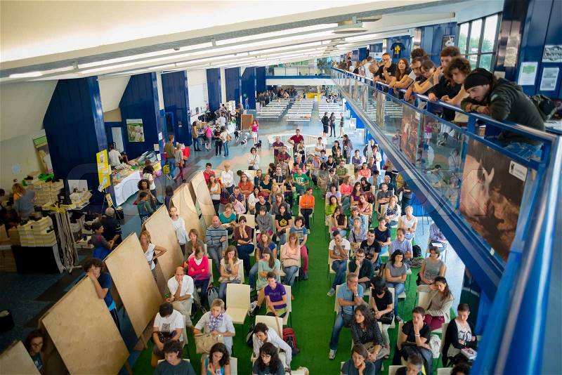 MILAN, ITALY - SEPTEMBER 28: Vegan Fest on September 28, 2013. Thousands of people visited the fair Miveg where were presented vegan biological products, vegan cook and animal rights convention, stock photo