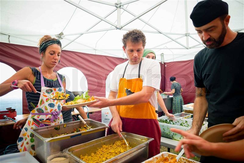 MILAN, ITALY - SEPTEMBER 28: Vegan Fest on September 28, 2013. Thousands of people visited the fair Miveg where were presented vegan biological products, vegan cook and animal rights convention, stock photo