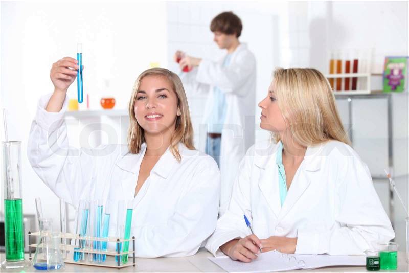 Students in a chemistry class, stock photo