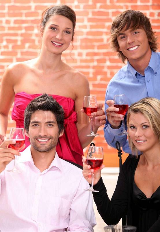 Friends drinking wine, stock photo