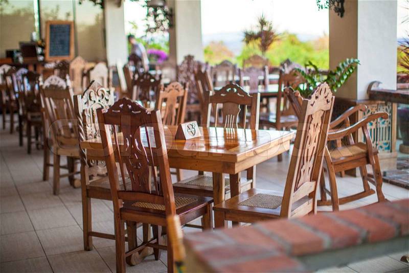 Empty restaurant in a small boutique hotel on the exotic resort, stock photo