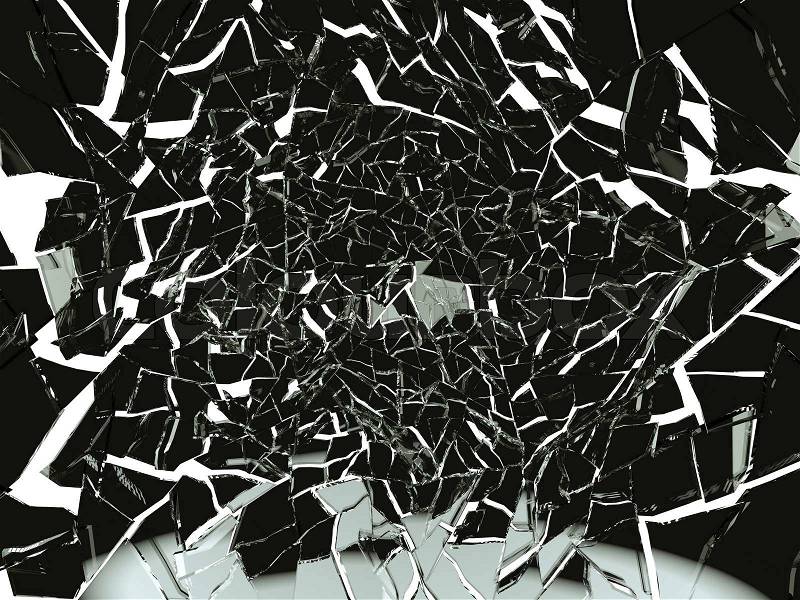 Pieces of Broken or Shattered black glass isolated on white. Large resolution, stock photo