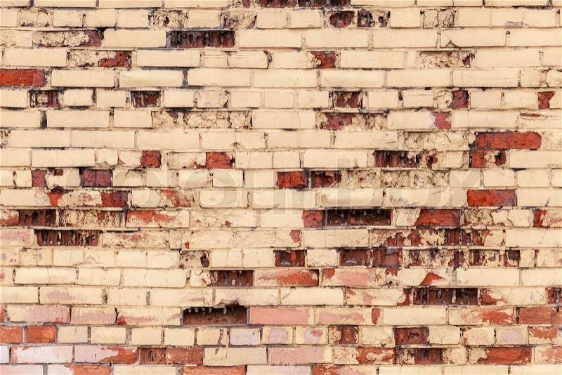 Old grunge colorful brick wall photo texture, stock photo