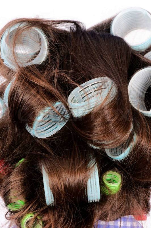 Curlers in the hair, stock photo