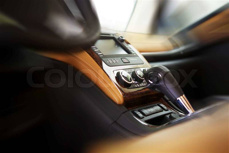 Car Cockpit - Modern Vehicle Interior. Car Driving Theme. Transportation Collection, stock photo