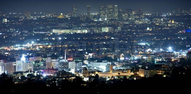 Beverly Hills at Night - Panoramic Night Time Photography. Hollywood and Beverly Hills, California, USA, stock photo