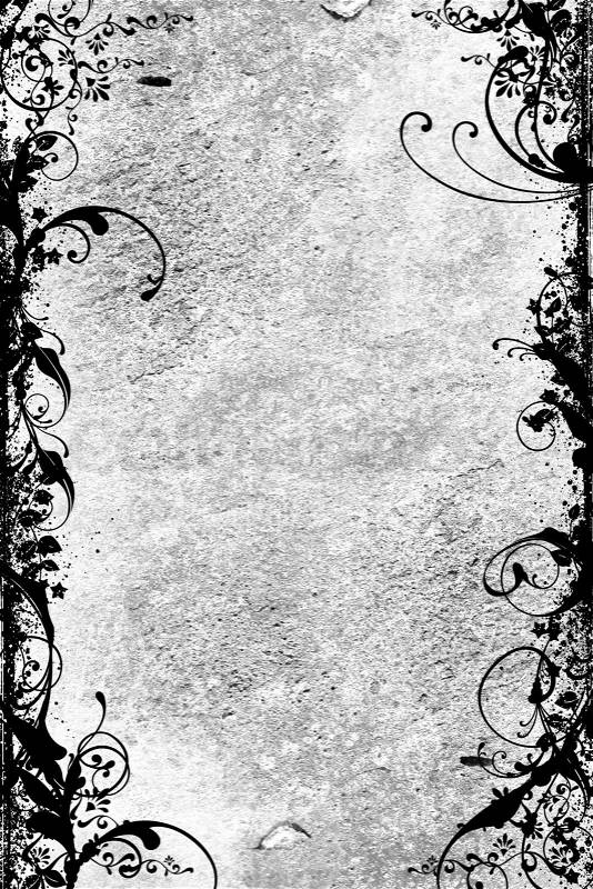 Grungy Gray Wall with Black Floral Ornaments Vertical Background, stock photo