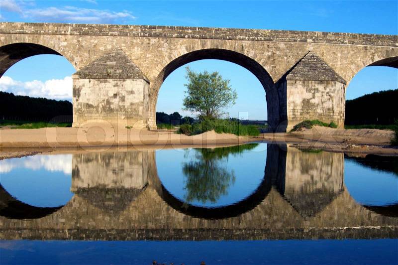 Vintage Stones Bridge. Old French Stone Bridge. France, Europe, stock photo