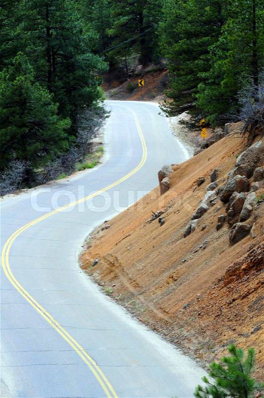 Road Curves. Colorado Road, Colorado USA, stock photo