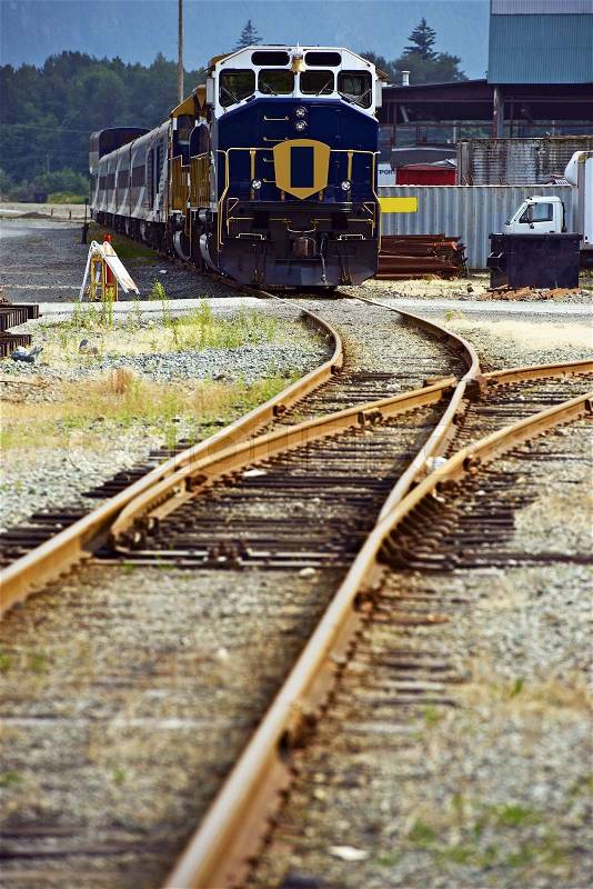 Canadian Railroad Theme - Canadian Passanger Train. British Columbia, Canada. Vertical Photo, stock photo
