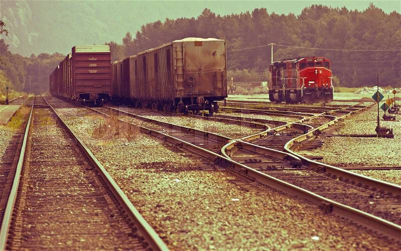 Canadian Railroads Theme. Vintage Colors. Transportation and Spedition Photo Collection, stock photo