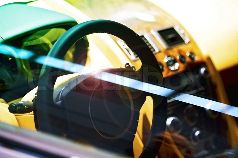Luxury Modern Car Cockpit. Drivers Dream. Transportation Photo Collection, stock photo