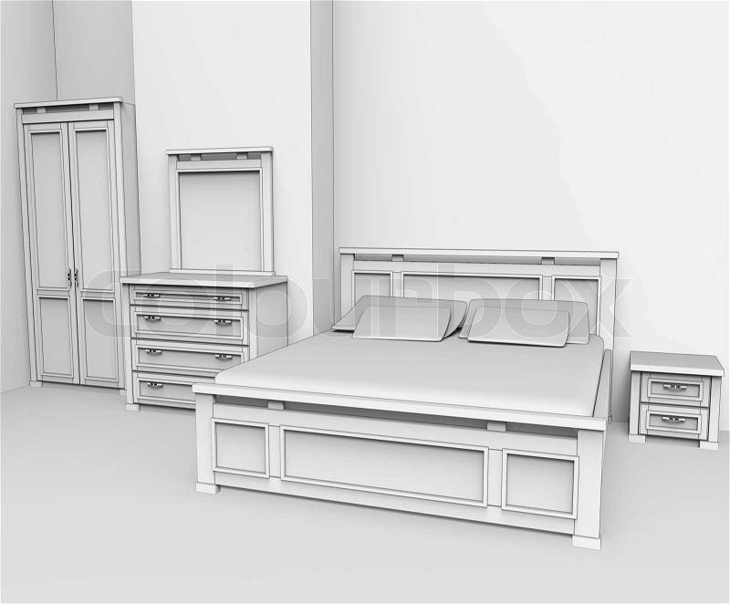3d illustration of bedroom furniture, stock photo
