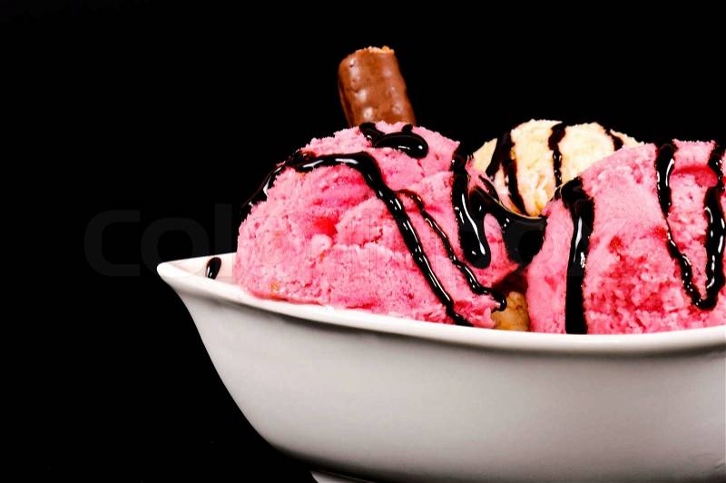 Ice cream on black background, stock photo