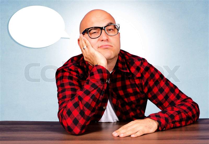 Bald guy have a boring moments, stock photo