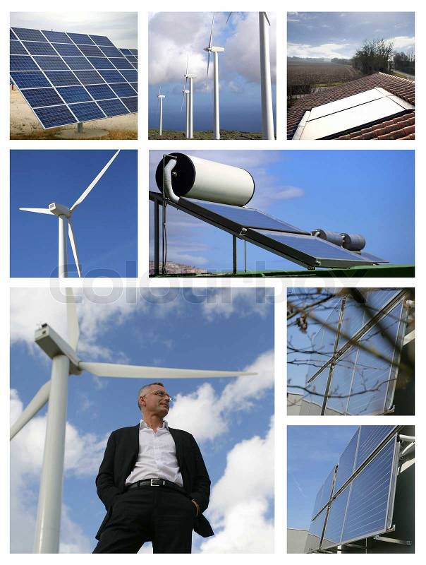 Mosaic of alternative energy sources, stock photo