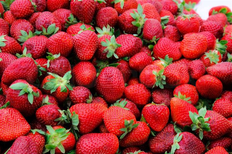 Organic strawberries in the green market, stock photo