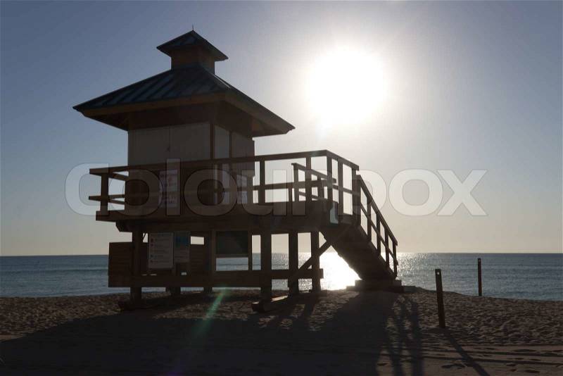 Lifeguard hut in Sunny Isles Beach, Florida, stock photo