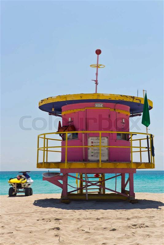 South Beach lifeguard hut in Miami, Florida, stock photo
