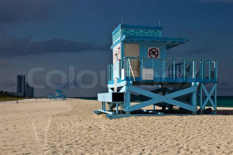 Lifeguard hut on Haulover Park Beach in Florida, stock photo