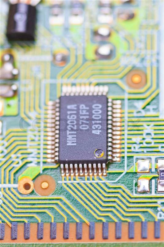 Close-up of electronic circuit board Macro and remote, stock photo