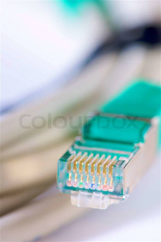 Detail of a green network cable, stock photo