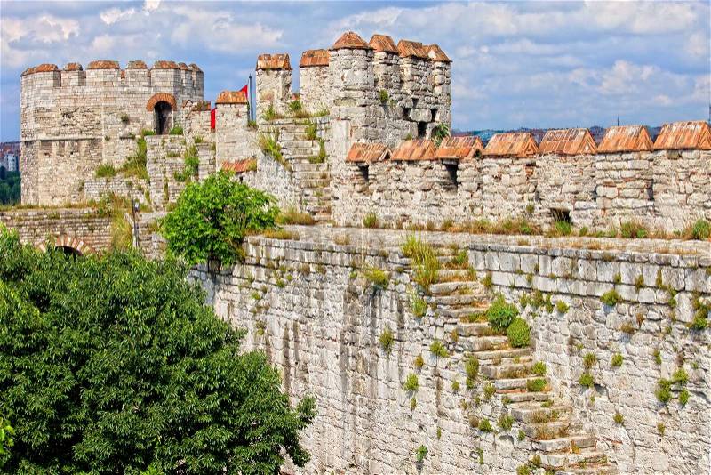 Yedikule Castle Castle of Sevens Towers Byzantine walls in Istanbul, Turkey, stock photo