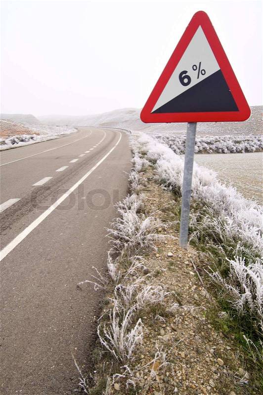 Descent traffic sign, stock photo