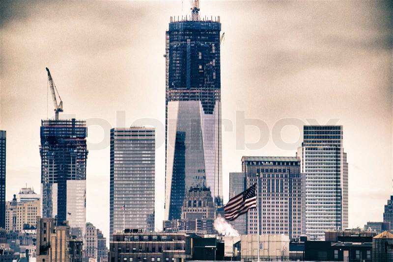 Tall Buildings under contruction in World Trade Center, New York City, stock photo