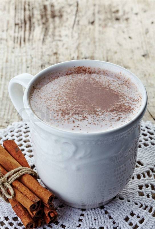 White mug of hot chocolate drink, stock photo