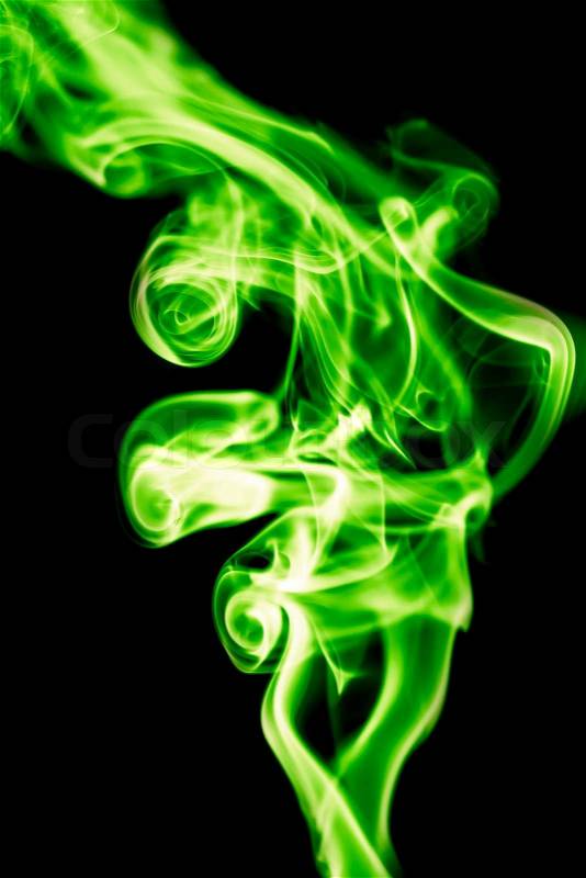 Green smoke on black background, stock photo