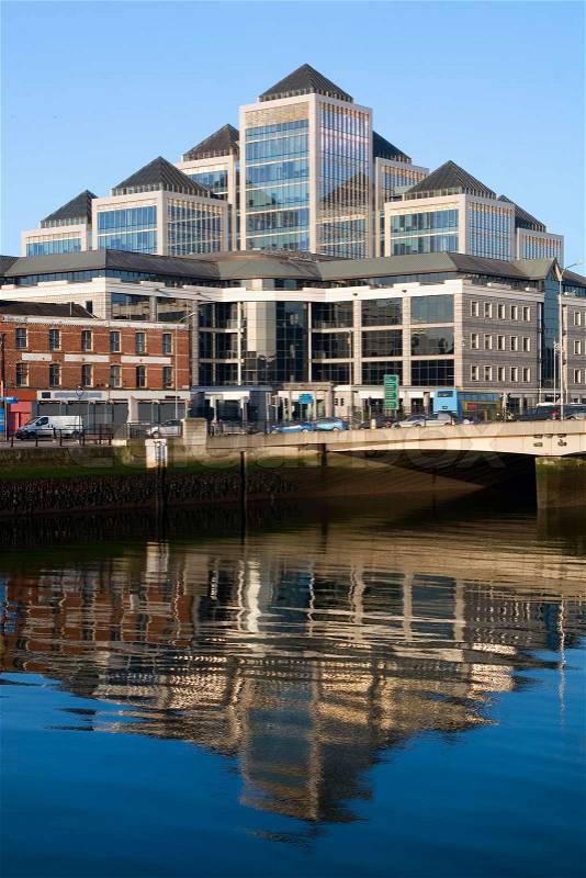 Dublin modern architecture by the river Liffey, Ireland, stock photo