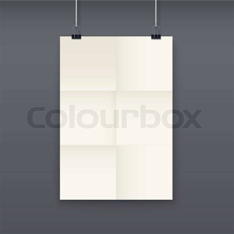 White poster template on a rope, . Easy to edit, for your design, stock photo