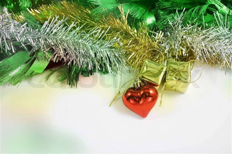 Christmas ornaments border decoration on white background, stock photo
