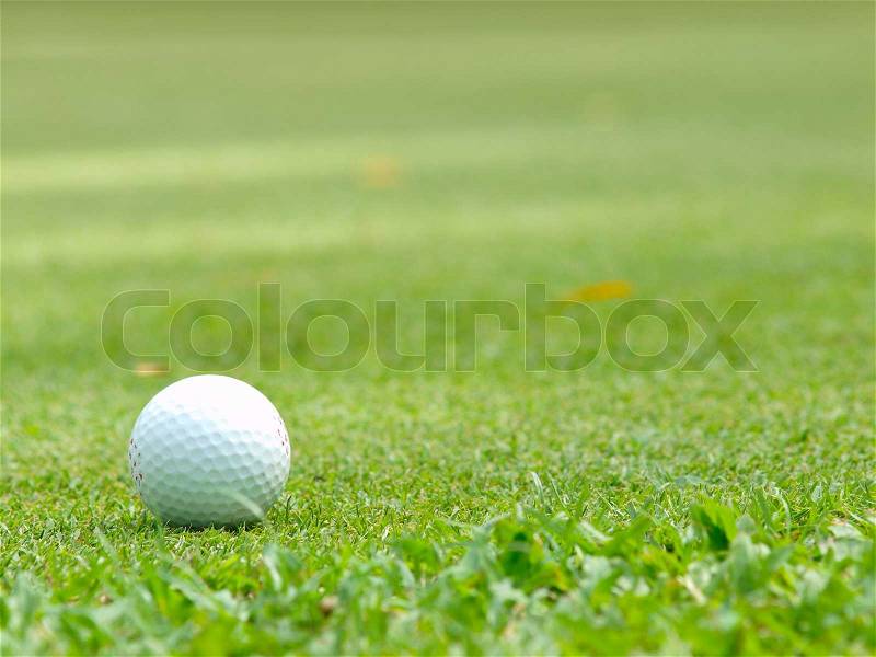 Old golf ball on green tee , stock photo