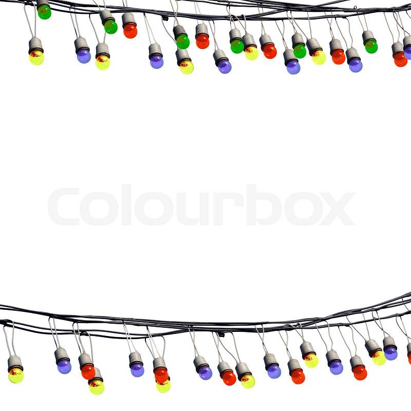Multicolored party night with a garland light, isolated on white, stock photo