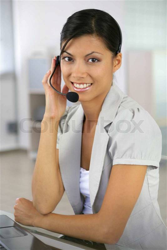 African call-center operative, stock photo