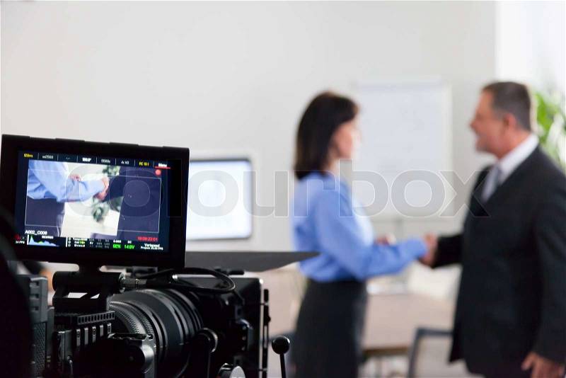 Filming in the Studio with Two Actors, stock photo