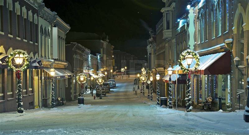 Central City Main Street, Colorado, United States. Central City in Cold Winter Night, stock photo