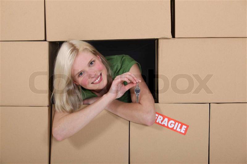 Girl in the middle of moving, stock photo