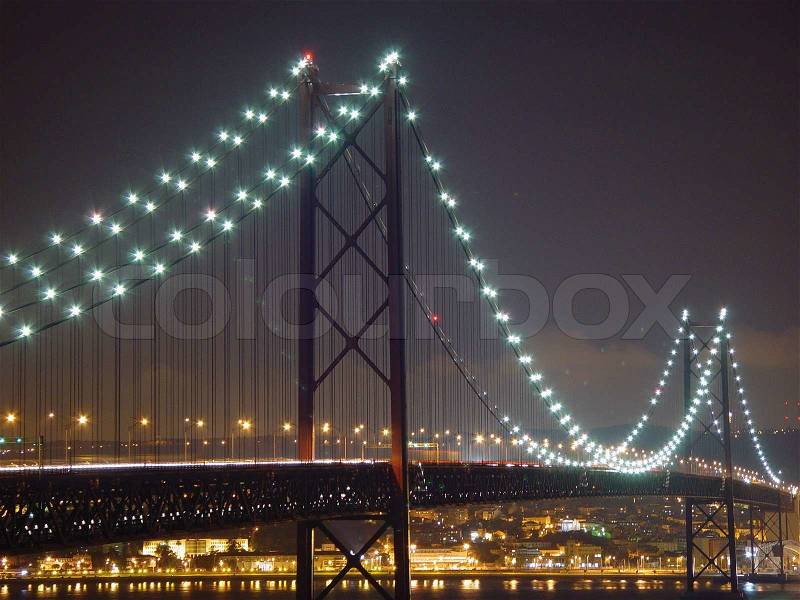 Lights on bridge at night, stock photo