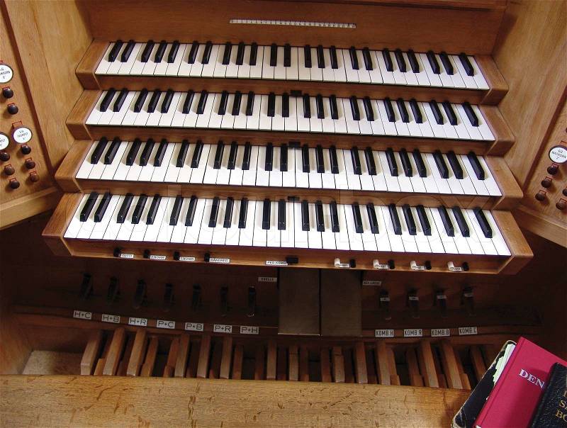Pipe organ in church, stock photo