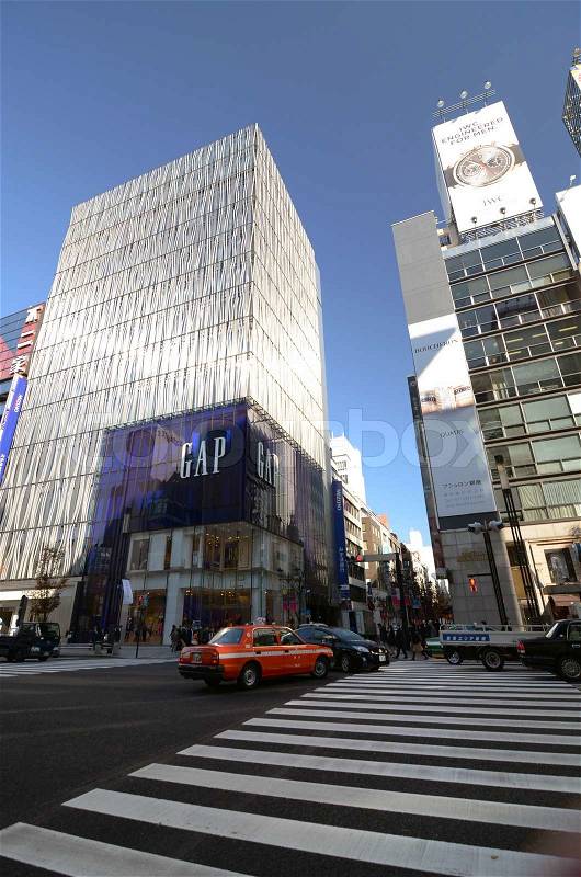 GINZA, JAPAN - NOV 26 : Modern building in Ginza area on November 26, 2013 in Tokyo. Ginza shopping area. The popular tourist spot in Tokyo. , stock photo