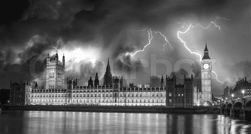 Storm over Big Ben and House of Parliament - London - UK, stock photo