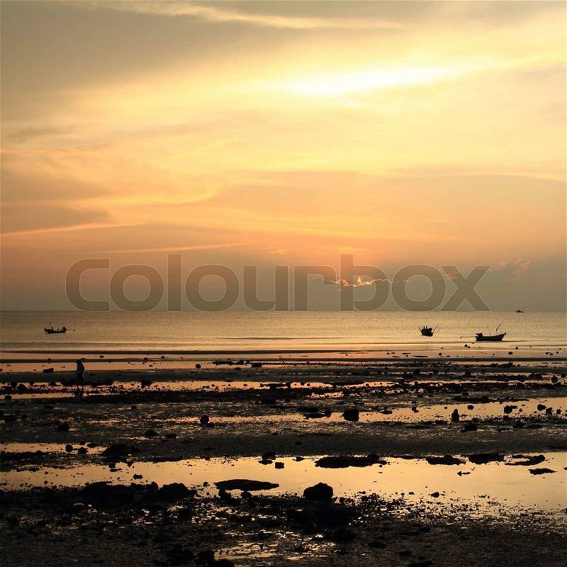 Dramatic tropical vivid sky and sea at dusk with sunset background, stock photo