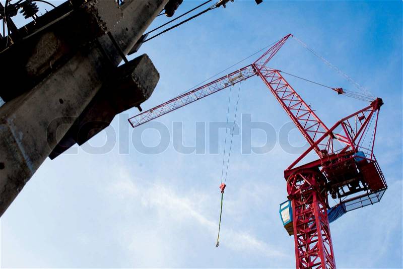 Red cranes in the sky, stock photo
