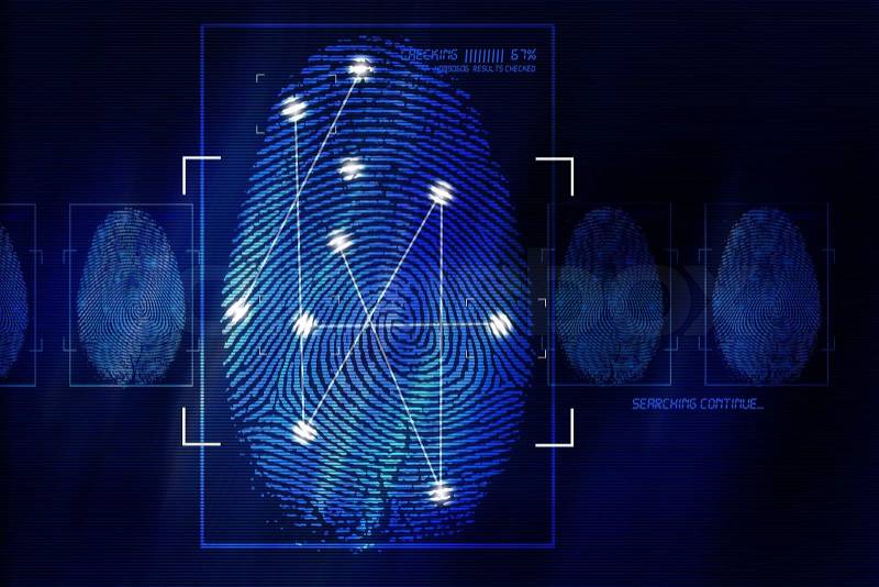 Fingerprint Scanning Technology Concept Illustration. Fingerprint Searching Software. Identity Check, stock photo