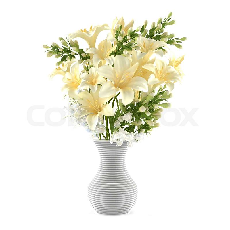 Bouquet of lily flowers in a decorative vase, stock photo