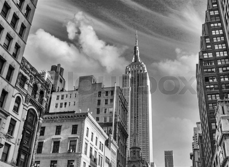 New York City. View of city buildings from the street, stock photo