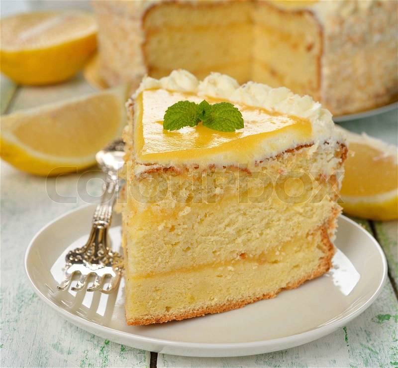 Lemon cake on white background, stock photo